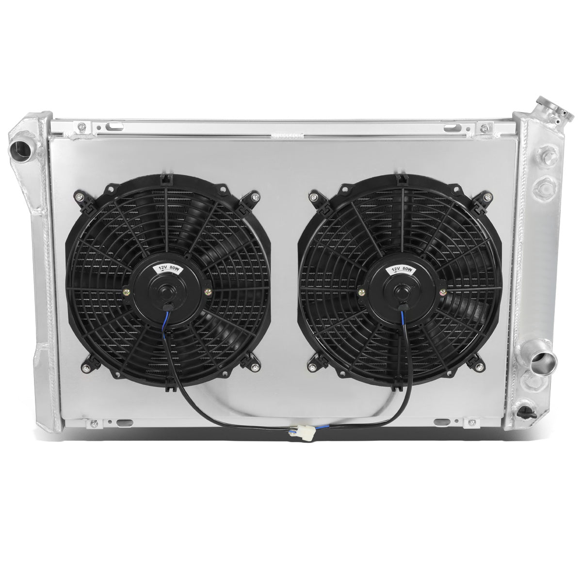RADIADOR DE ALUMINIO RADIATOR + FAN SHROUD - 3 ROWS - 82-92 CHEVY CAMARO, PONTIAC FIREBIRD - FITS 2.5L, 3.1L, 3.8L V6, OR 305/ 350 CU IN V8 MODELS ONLY - BLACK FANS