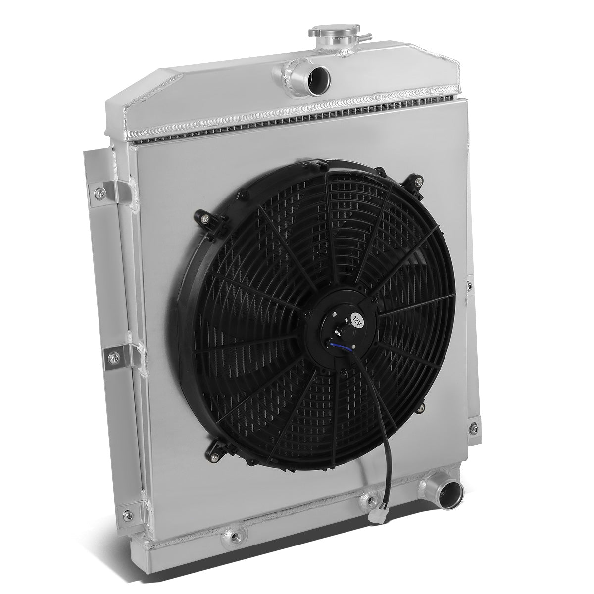 RADIADOR DE ALUMINIO RADIATOR + FAN SHROUD - 3 ROWS - 47-54 CHEVY PICKUP, SUBURBAN L6 MODELS - BLACK FAN