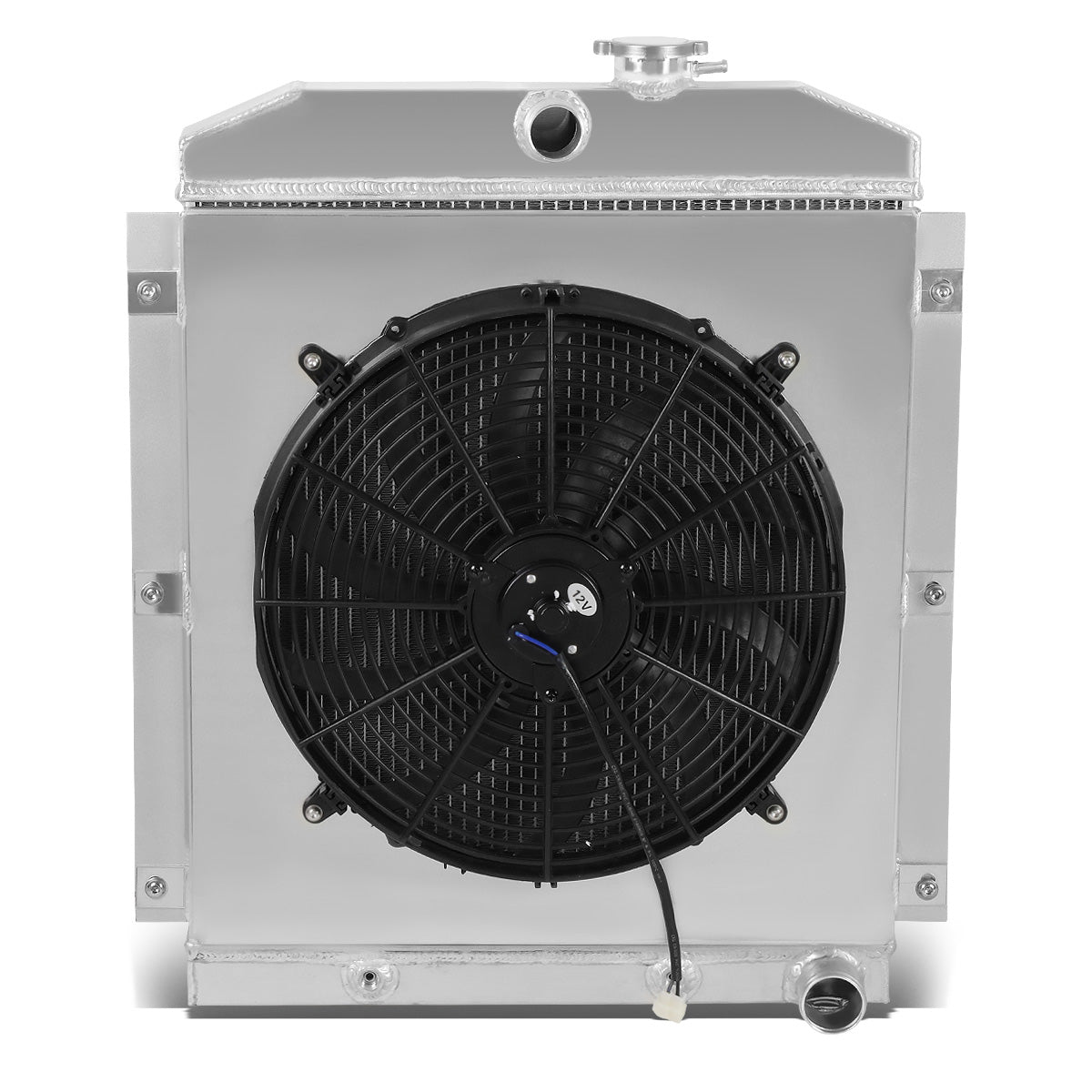 RADIADOR DE ALUMINIO RADIATOR + FAN SHROUD - 3 ROWS - 47-54 CHEVY PICKUP, SUBURBAN L6 MODELS - BLACK FAN