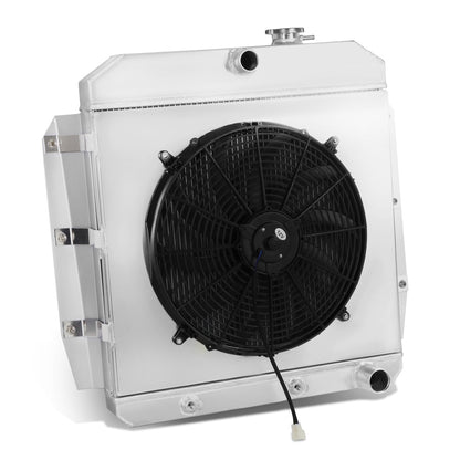 RADIADOR DE ALUMINIO RADIATOR + FAN SHROUD - 3 ROWS - 55-59 CHEVY C/K SERIES TRUCK, PICKUP, SUBURBAN, CHEVY 3100, CHEVY 3200, CHEVY 3400, CHEVY 3500, CHEVY 3600, CHEVY 3700, CHEVY 3800. GMC 100, GMC 150 - FITS MODELS WITH 3.8L, 6.1L I6/V8 OHV ENGINES ONLY