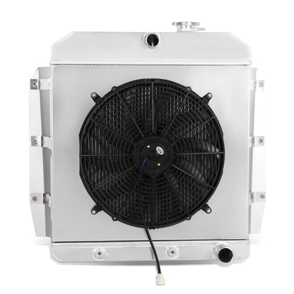 RADIADOR DE ALUMINIO RADIATOR + FAN SHROUD - 3 ROWS - 55-59 CHEVY C/K SERIES TRUCK, PICKUP, SUBURBAN, CHEVY 3100, CHEVY 3200, CHEVY 3400, CHEVY 3500, CHEVY 3600, CHEVY 3700, CHEVY 3800. GMC 100, GMC 150 - FITS MODELS WITH 3.8L, 6.1L I6/V8 OHV ENGINES ONLY