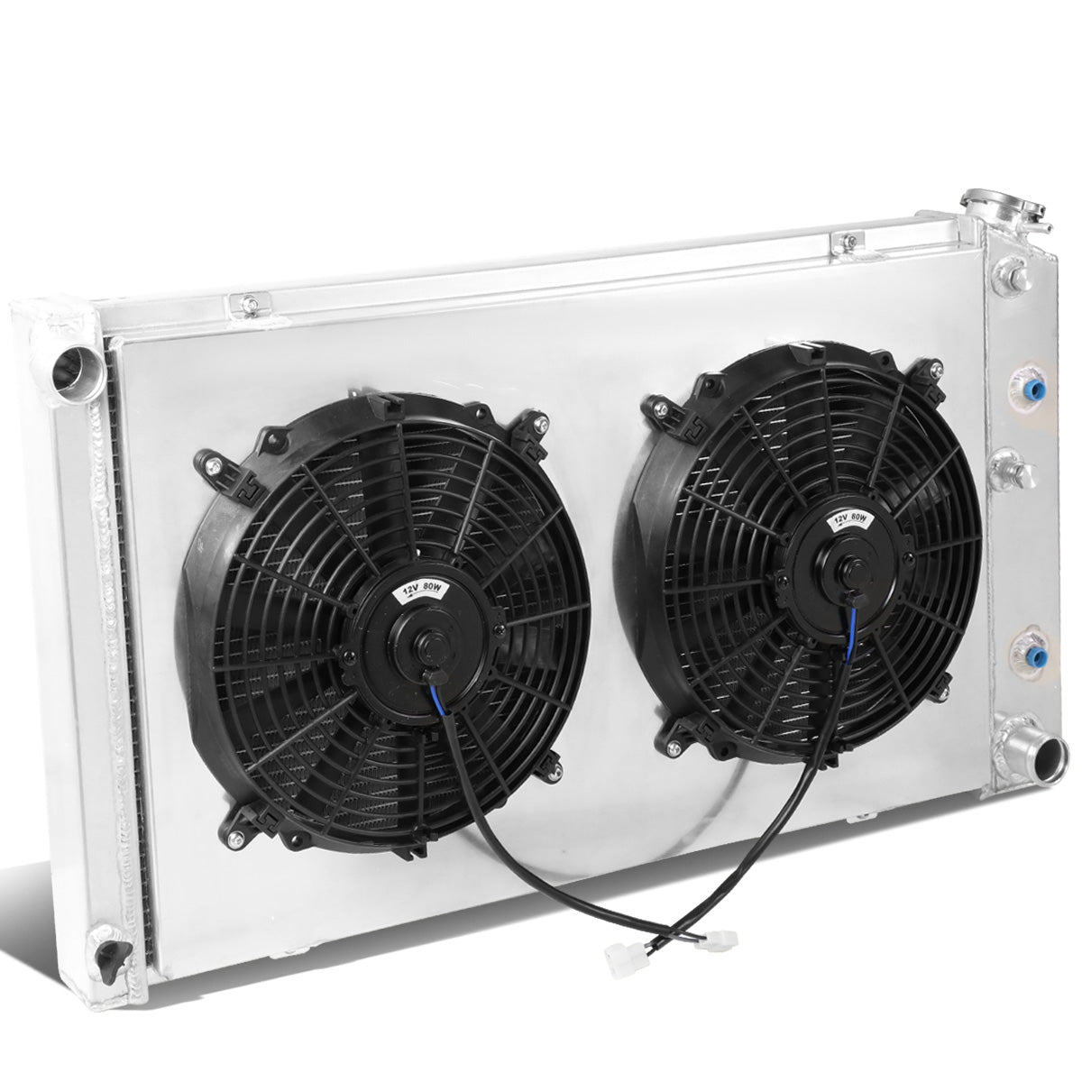 RADIADOR DE ALUMINIO RADIATOR + FAN SHROUD - 3 ROWS - 73-80 CHEVY C/K SERIES/ BUICK/ PONTIAC SMALL BLOCK TRUCK - BLACK FANS