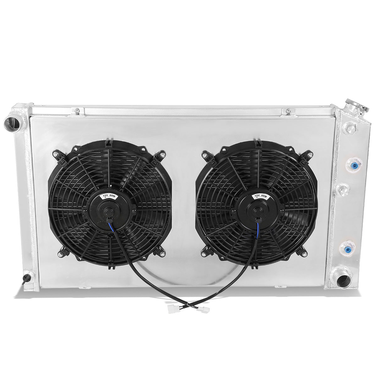 RADIADOR DE ALUMINIO RADIATOR + FAN SHROUD - 3 ROWS - 73-80 CHEVY C/K SERIES/ BUICK/ PONTIAC SMALL BLOCK TRUCK - BLACK FANS