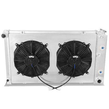 RADIADOR DE ALUMINIO RADIATOR + FAN SHROUD - 3 ROWS - 73-80 CHEVY C/K SERIES/ BUICK/ PONTIAC SMALL BLOCK TRUCK - BLACK FANS