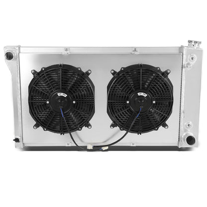 RADIADOR DE ALUMINIO RADIATOR + FAN SHROUD - 3 ROWS - 67-72 CHEVY PICKUP TRUCK C10, C20, C30, K10, K20 CK-SERIES - BLACK FANS