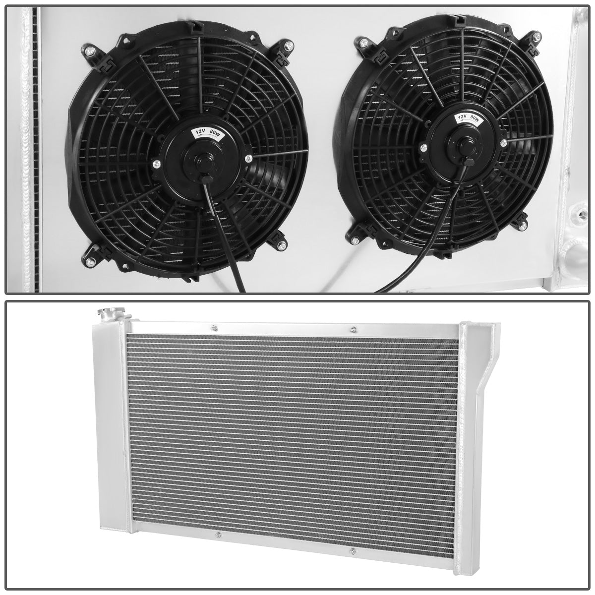 RADIADOR DE ALUMINIO RADIATOR + FAN SHROUD - 3 ROWS - 67-72 CHEVY PICKUP TRUCK C10, C20, C30, K10, K20 CK-SERIES - BLACK FANS