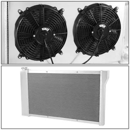 RADIADOR DE ALUMINIO RADIATOR + FAN SHROUD - 3 ROWS - 67-72 CHEVY PICKUP TRUCK C10, C20, C30, K10, K20 CK-SERIES - BLACK FANS