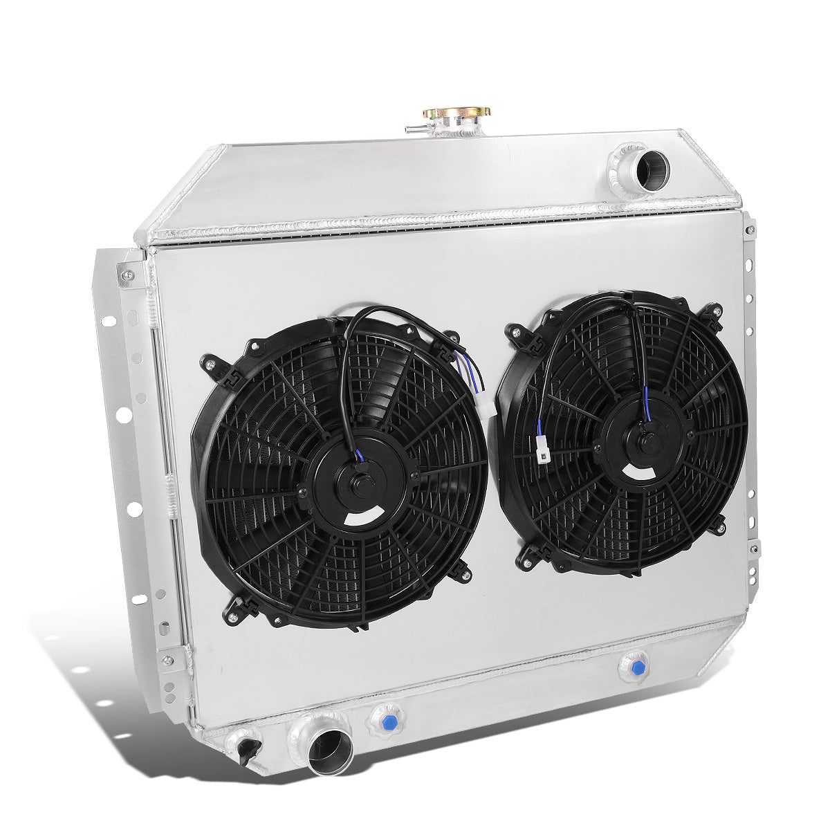RADIADOR DE ALUMINIO RADIATOR + FAN SHROUD - 2 ROWS - 68-79 FORD F-100, F-150, F-250, BRONCO - BLACK FANS