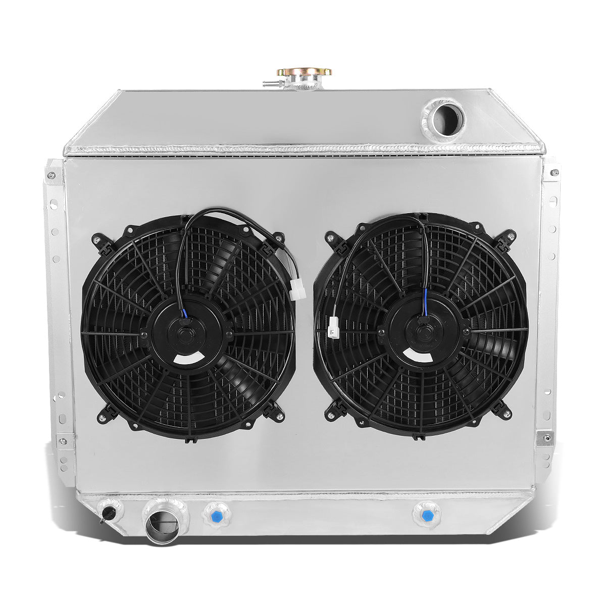 RADIADOR DE ALUMINIO RADIATOR + FAN SHROUD - 2 ROWS - 68-79 FORD F-100, F-150, F-250, BRONCO - BLACK FANS