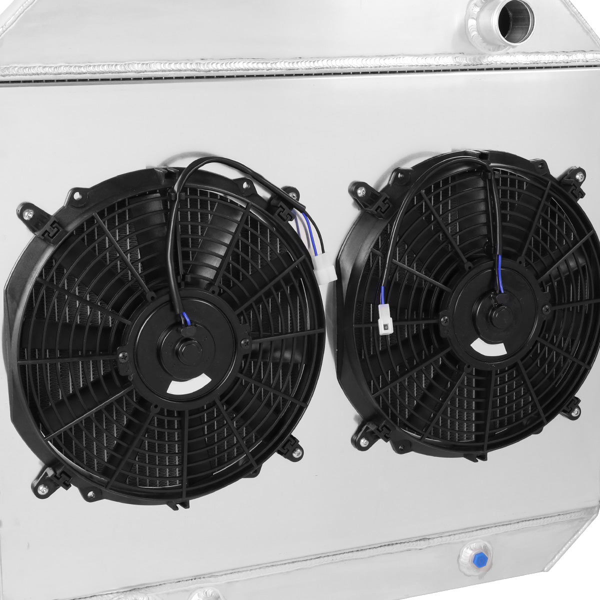 RADIADOR DE ALUMINIO RADIATOR + FAN SHROUD - 2 ROWS - 68-79 FORD F-100, F-150, F-250, BRONCO - BLACK FANS