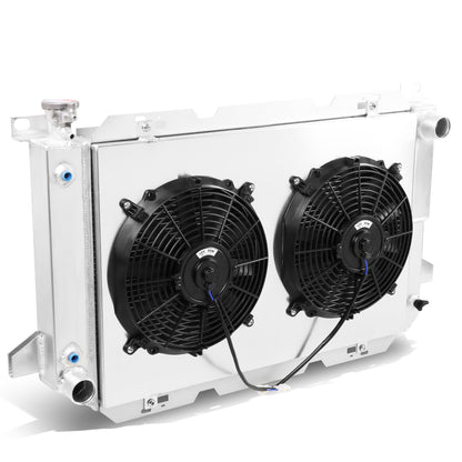 RADIADOR DE ALUMINIO RADIATOR + FAN SHROUD - 3 ROWS - 85-96 FORD F-150, F-250, BRONCO 5.0L V8 - BLACK FANS