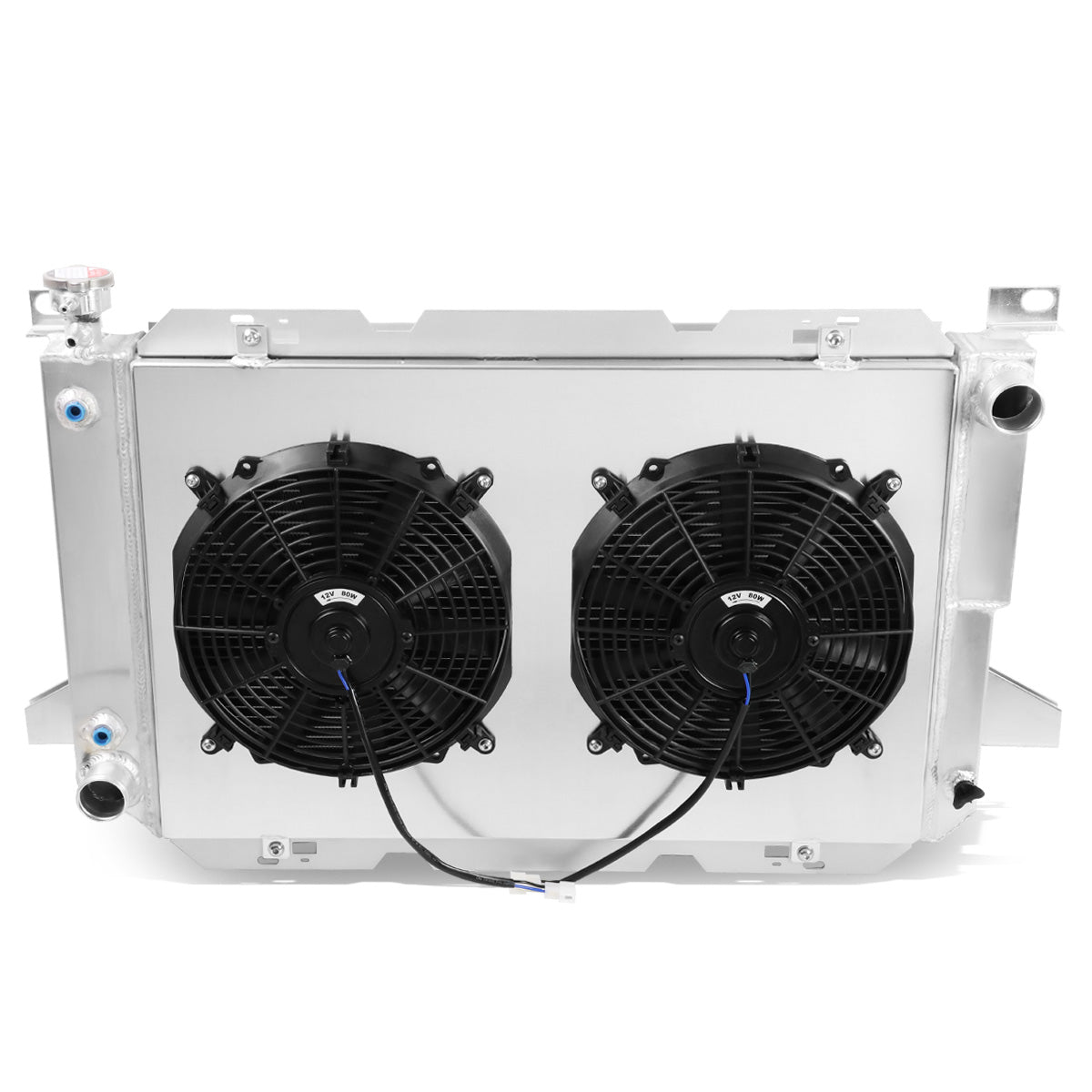 RADIADOR DE ALUMINIO RADIATOR + FAN SHROUD - 3 ROWS - 85-96 FORD F-150, F-250, BRONCO 5.0L V8 - BLACK FANS