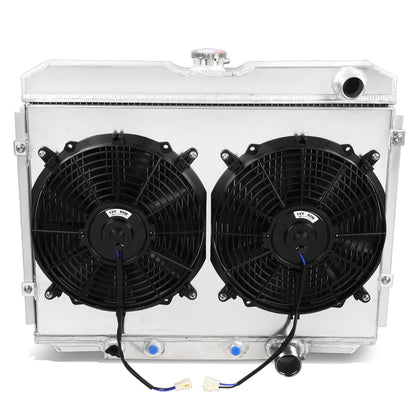 RADIADOR DE ALUMINIO RADIATOR + FAN SHROUD - 3 ROWS - 1969 MERCURY COUGAR 5.0L, 5.8L, FORD RANCHERO 5.0L, 5.8L / 67-70 FORD MUSTANG 4.7L, 5.0L, 5.8L, FORD FAIRLANE 4.7L, 5.0L, 5.8L - FITS MODELS WITH PASSENGER SIDE OUTLETS ONLY - BLACK FANS