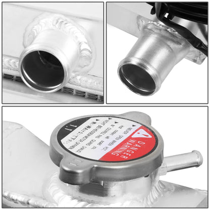RADIADOR DE ALUMINIO RADIATOR + FAN SHROUD - 3 ROWS - 1969 MERCURY COUGAR 5.0L, 5.8L, FORD RANCHERO 5.0L, 5.8L / 67-70 FORD MUSTANG 4.7L, 5.0L, 5.8L, FORD FAIRLANE 4.7L, 5.0L, 5.8L - FITS MODELS WITH PASSENGER SIDE OUTLETS ONLY - BLACK FANS