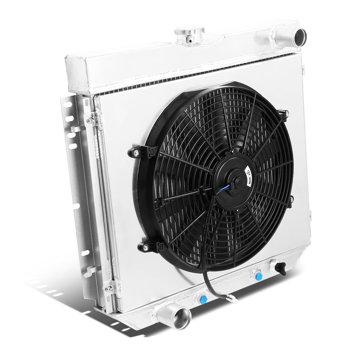RADIADOR DE ALUMINIO RADIATOR + FAN SHROUD - 3 ROWS - 69-70 FORD MUSTANG V8 / 62-65 FORD FAIRLANE / 71-73 FORD MAVERICK, MERCURY COMET / 67-70 MERCURY COUGAR - MANUAL TRANSMISSION - BLACK FAN