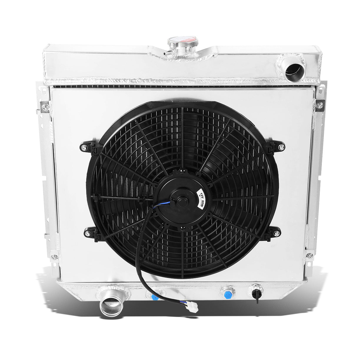 RADIADOR DE ALUMINIO RADIATOR + FAN SHROUD - 3 ROWS - 69-70 FORD MUSTANG V8 / 62-65 FORD FAIRLANE / 71-73 FORD MAVERICK, MERCURY COMET / 67-70 MERCURY COUGAR - MANUAL TRANSMISSION - BLACK FAN