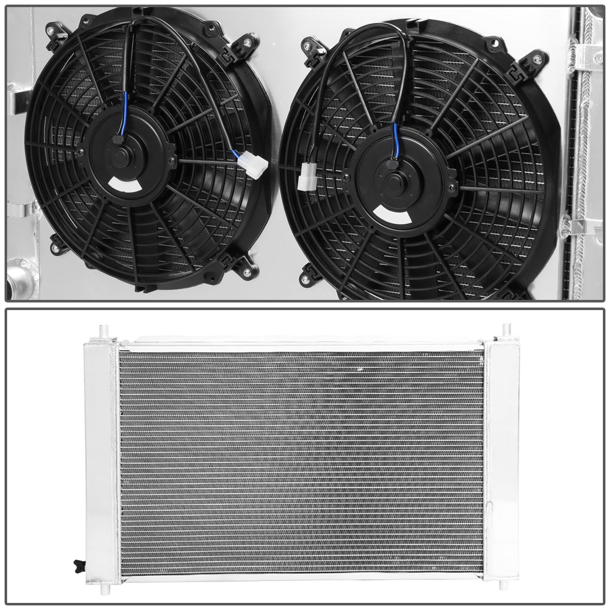 RADIADOR DE ALUMINIO RADIATOR + FAN SHROUD - 3 ROWS - 97-04 FORD MUSTANG V8 - MANUAL TRANSMISSION - BLACK FANS