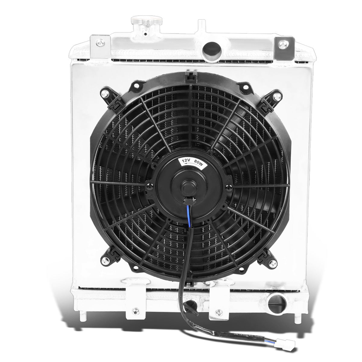 RADIADOR DE ALUMINIO RADIATOR + FAN SHROUD - 2 ROWS - 92-00 HONDA CIVIC / 93-97 DEL SOL / 94-01 ACURA INTEGRA (HALF SIZE) - 42MM - MANUAL TRANSMISSION - BLACK FAN