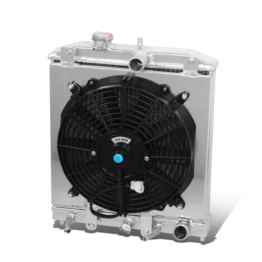 RADIADOR DE ALUMINIO RADIATOR + FAN SHROUD - 2 ROWS - 92-00 HONDA CIVIC / 93-97 DEL SOL / 94-01 ACURA INTEGRA (HALF SIZE) - 42MM - AUTOMATIC TRANSMISSION - BLACK FAN