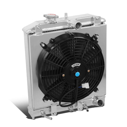 RADIADOR DE ALUMINIO RADIATOR + FAN SHROUD - 2 ROWS - 92-00 HONDA CIVIC / 93-97 DEL SOL / 94-01 ACURA INTEGRA (HALF SIZE) - 42MM - AUTOMATIC TRANSMISSION - BLACK FAN