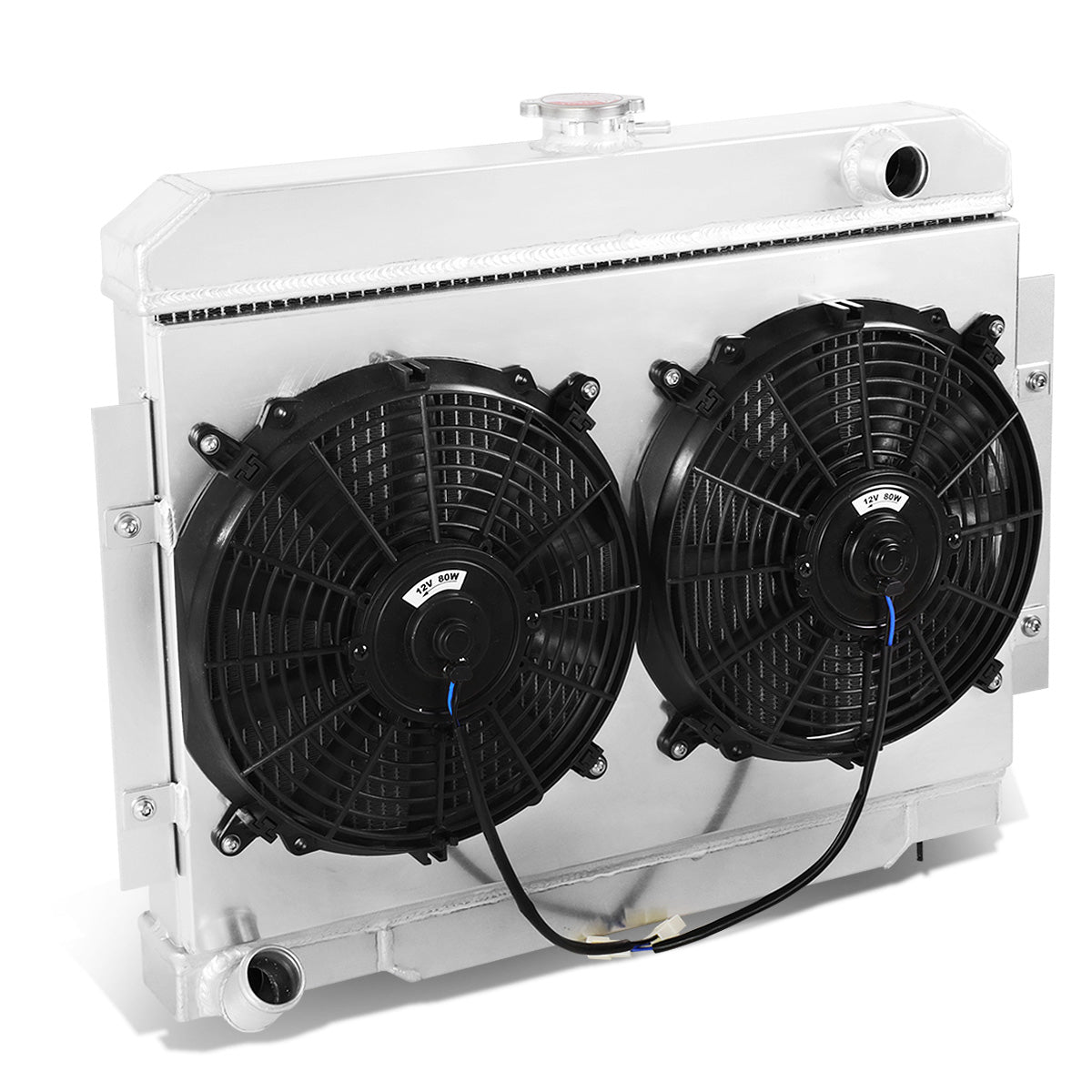 RADIADOR DE ALUMINIO RADIATOR + FAN SHROUD - 3 ROWS - 72-83 JEEP CJ5 3.8L, 4.2L, 5.0L / 73-75 JEEP CJ6 / 76-86 JEEP CJ7 3.8L, 4.2L, 5.0L / 74-75 JEEP CHEROKEE, JEEP J10 / 1973 JEEP COMMANDO - BLACK FANS