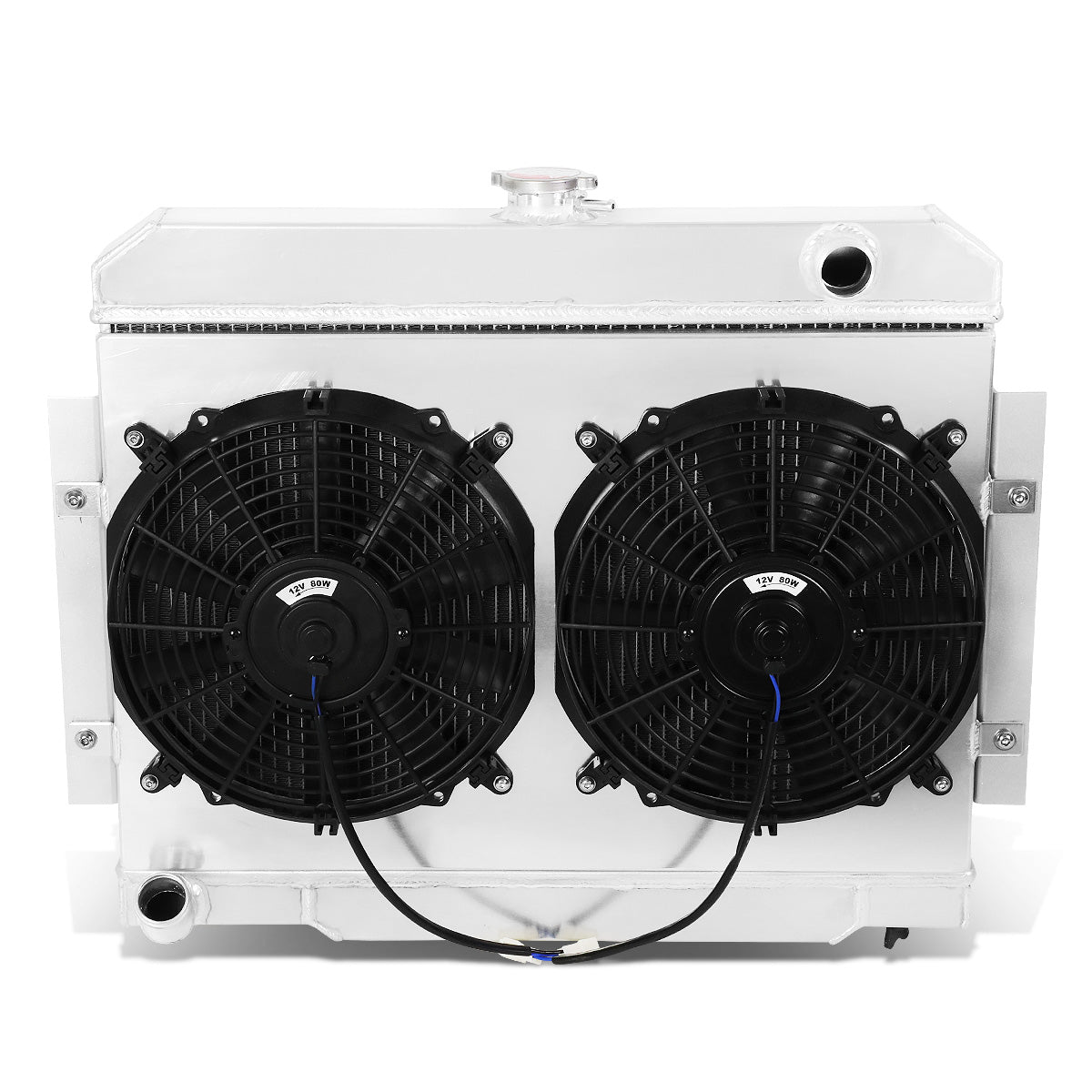 RADIADOR DE ALUMINIO RADIATOR + FAN SHROUD - 3 ROWS - 72-83 JEEP CJ5 3.8L, 4.2L, 5.0L / 73-75 JEEP CJ6 / 76-86 JEEP CJ7 3.8L, 4.2L, 5.0L / 74-75 JEEP CHEROKEE, JEEP J10 / 1973 JEEP COMMANDO - BLACK FANS