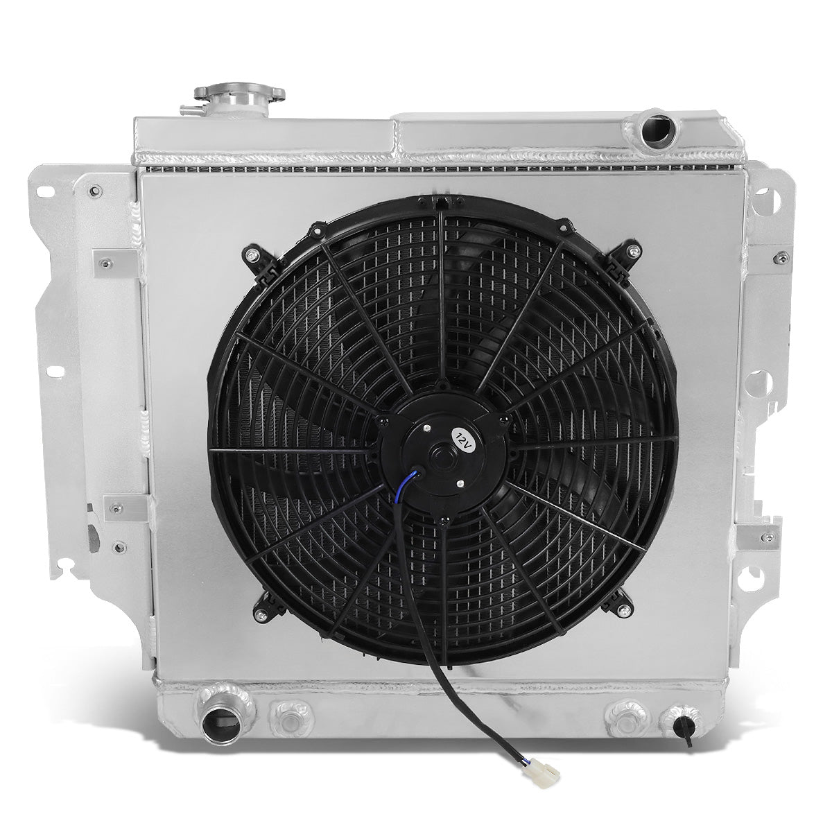 RADIADOR DE ALUMINIO RADIATOR + FAN SHROUD - 3 ROWS - 87-06 JEEP WRANGLER 2.4L-4.2L - BLACK FAN