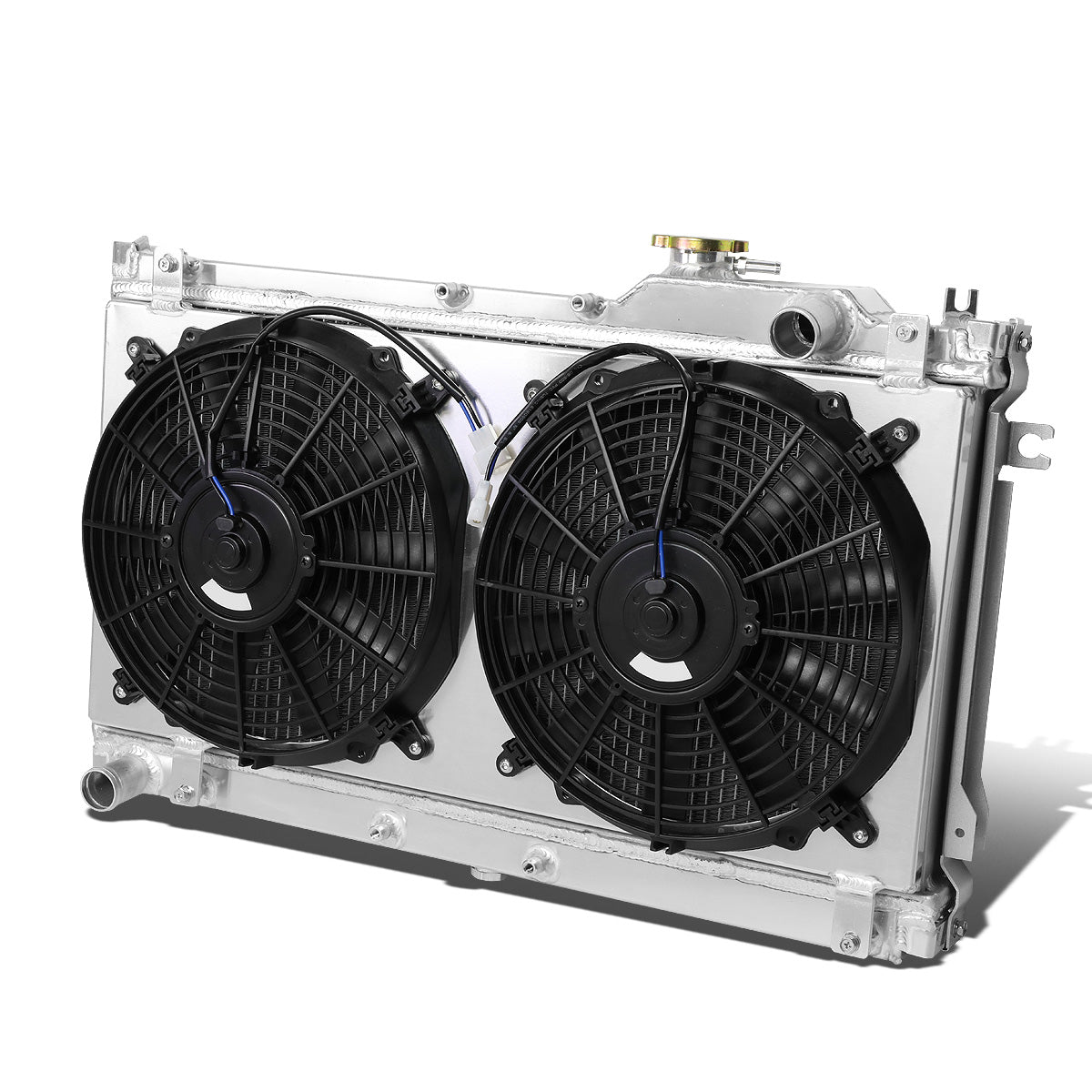 RADIADOR DE ALUMINIO RADIATOR + FAN SHROUD - 2 ROWS - 90-97 MAZDA MIATA - MANUAL TRANSMISSION - BLACK FANS