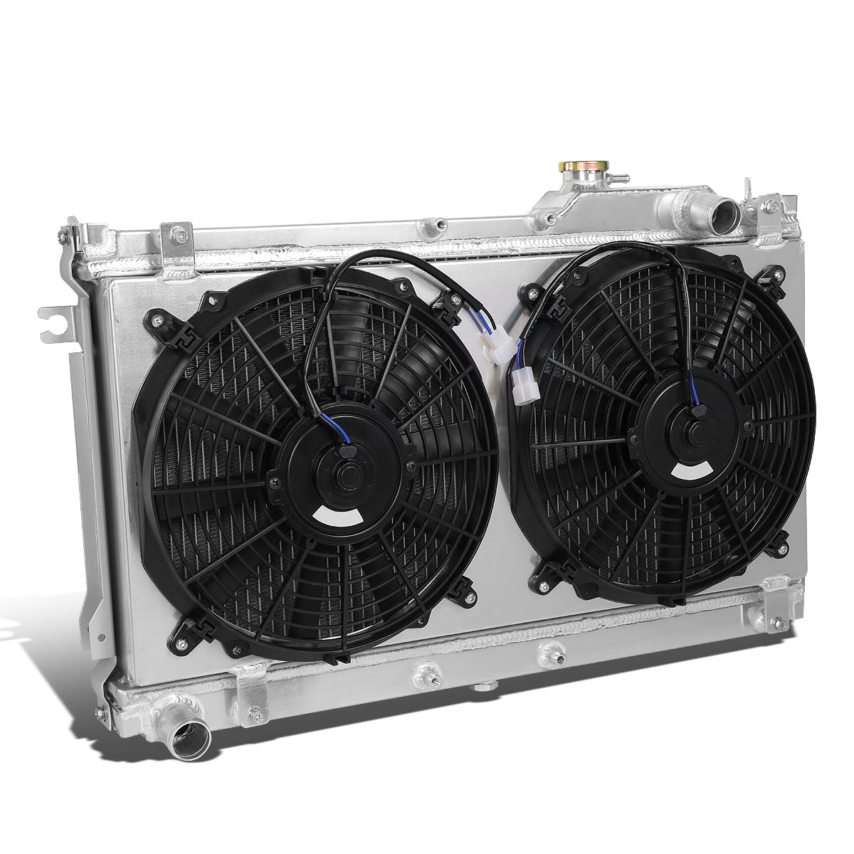 RADIADOR DE ALUMINIO RADIATOR + FAN SHROUD - 2 ROWS - 90-97 MAZDA MIATA - MANUAL TRANSMISSION - BLACK FANS
