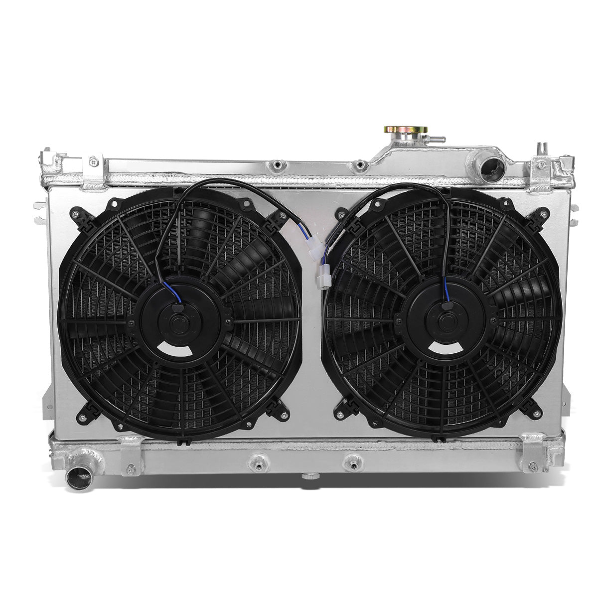 RADIADOR DE ALUMINIO RADIATOR + FAN SHROUD - 2 ROWS - 90-97 MAZDA MIATA - MANUAL TRANSMISSION - BLACK FANS