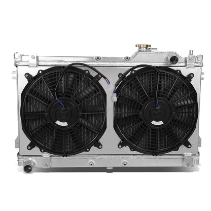 RADIADOR DE ALUMINIO RADIATOR + FAN SHROUD - 2 ROWS - 90-97 MAZDA MIATA - MANUAL TRANSMISSION - BLACK FANS