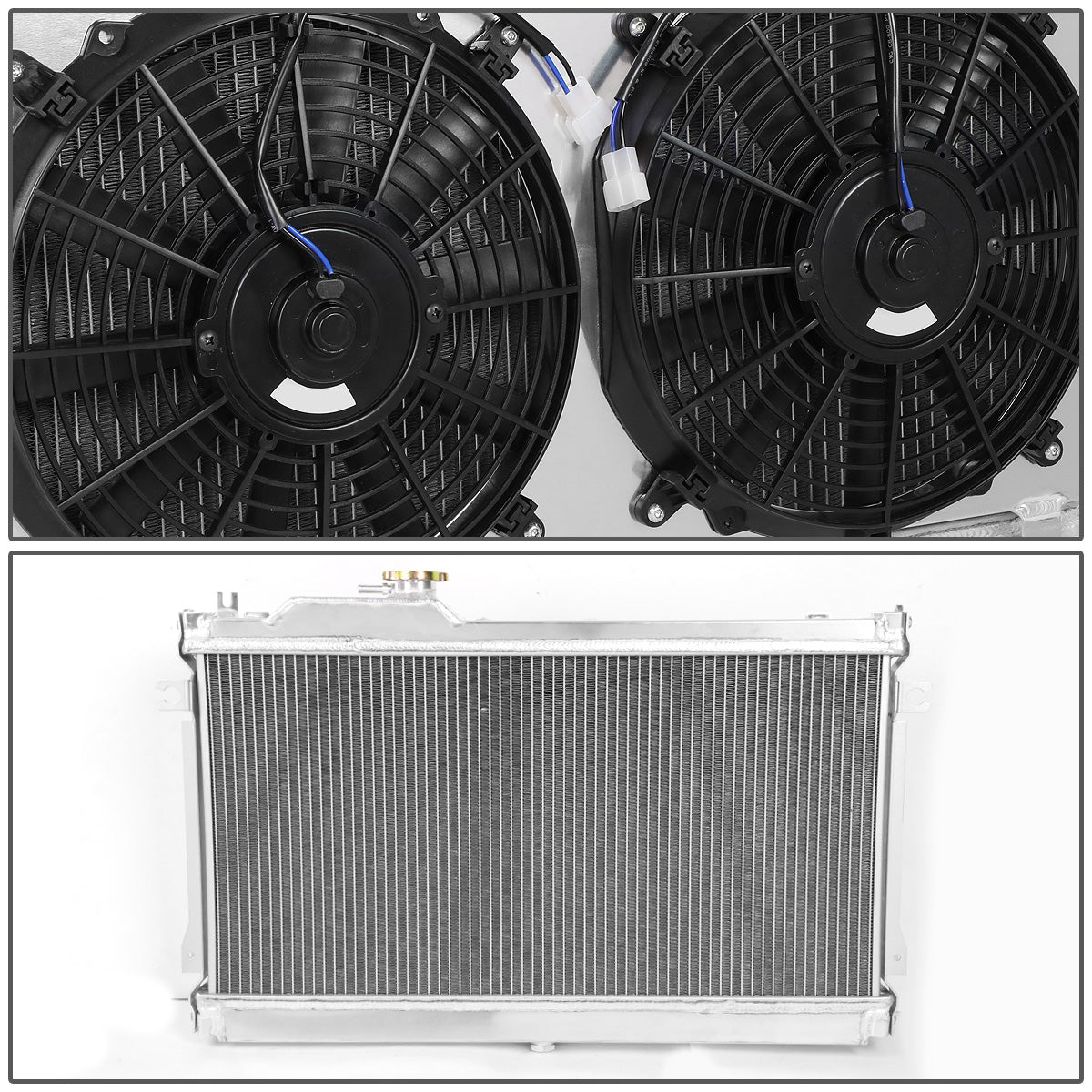 RADIADOR DE ALUMINIO RADIATOR + FAN SHROUD - 2 ROWS - 90-97 MAZDA MIATA - MANUAL TRANSMISSION - BLACK FANS