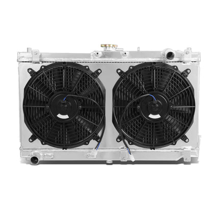 RADIADOR DE ALUMINIO RADIATOR + FAN SHROUD - 2 ROWS - 98-05 MAZDA MIATA MX-5 - MANUAL TRANSMISSION - BLACK FANS