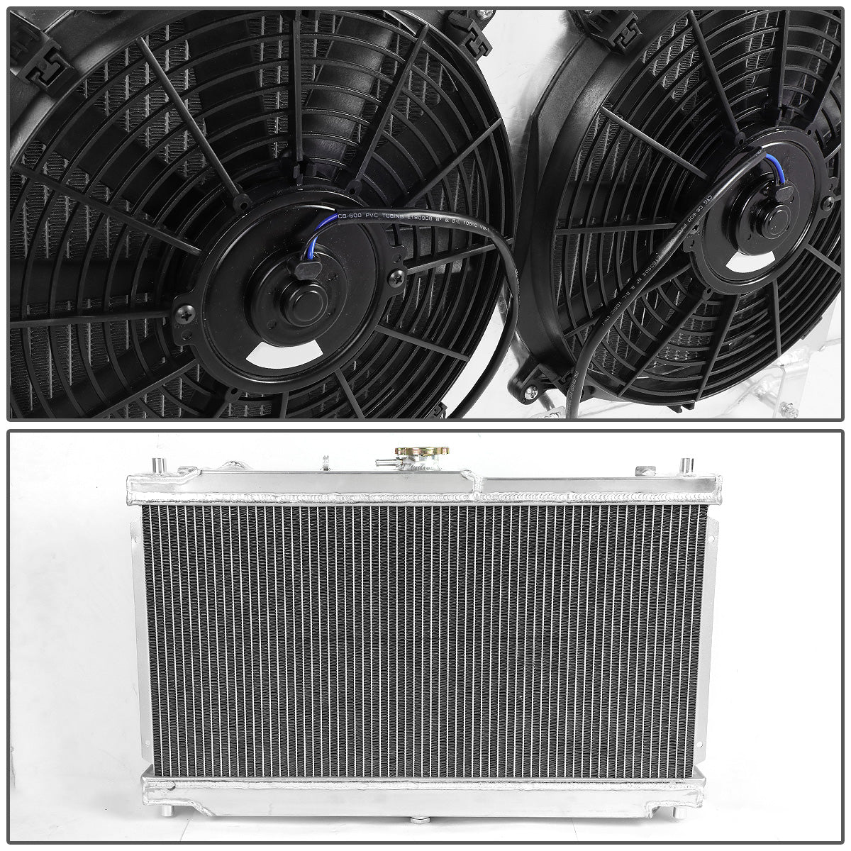 RADIADOR DE ALUMINIO RADIATOR + FAN SHROUD - 2 ROWS - 98-05 MAZDA MIATA MX-5 - MANUAL TRANSMISSION - BLACK FANS
