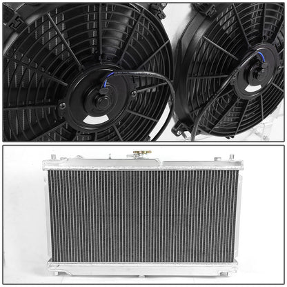 RADIADOR DE ALUMINIO RADIATOR + FAN SHROUD - 2 ROWS - 98-05 MAZDA MIATA MX-5 - MANUAL TRANSMISSION - BLACK FANS