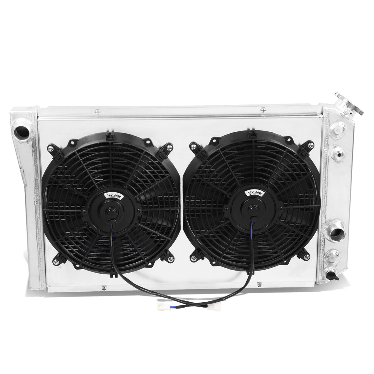 RADIADOR DE ALUMINIO RADIATOR + FAN SHROUD - 3 ROWS - 82-02 CHEVY S10, S10 BLAZER V8 CONVERSION - 84-90 CHEVY CORVETTE - BLACK FANS