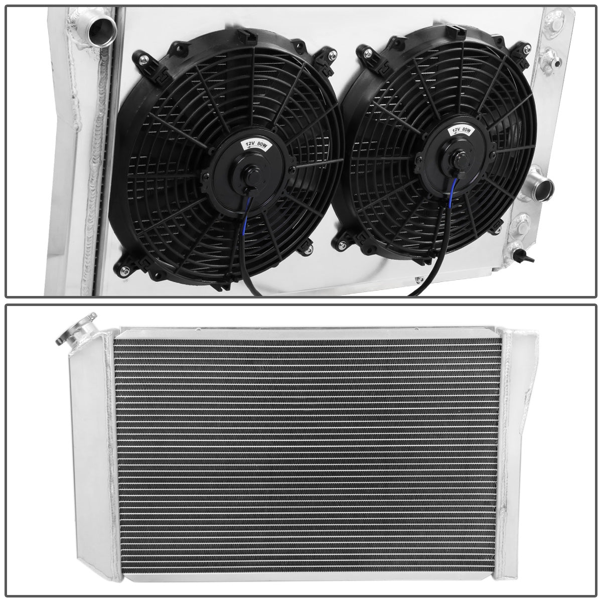 RADIADOR DE ALUMINIO RADIATOR + FAN SHROUD - 3 ROWS - 82-02 CHEVY S10, S10 BLAZER V8 CONVERSION - 84-90 CHEVY CORVETTE - BLACK FANS