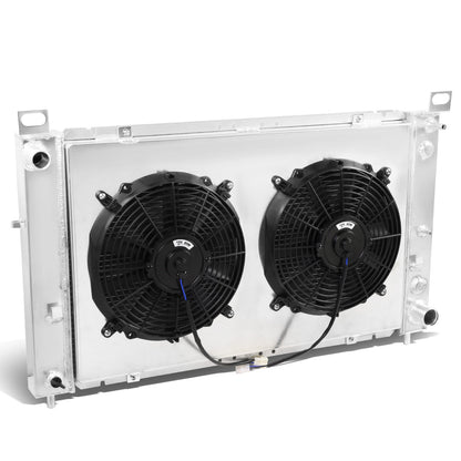 RADIADOR DE ALUMINIO RADIATOR + FAN SHROUD - 2 ROWS - 00-07 GMC YUKON / 00-06 GMC YUKON XL 1500 / 99-06 GMC SIERRA 1500 / 99-00 GMC SIERRA 2500 / 02-05 CADILLAC ESCALADE - FITS AUTOMATIC TRANSMISSION MODELS WITH 4.8L, 5.3L V8 ENGINES ONLY - BLACK FANS
