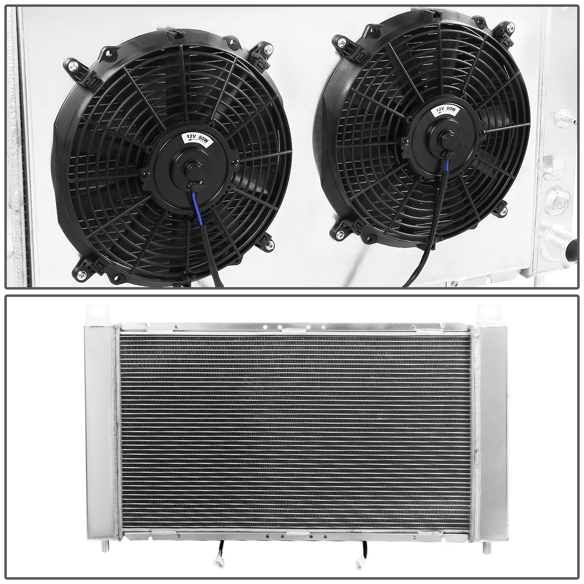 RADIADOR DE ALUMINIO RADIATOR + FAN SHROUD - 2 ROWS - 00-07 GMC YUKON / 00-06 GMC YUKON XL 1500 / 99-06 GMC SIERRA 1500 / 99-00 GMC SIERRA 2500 / 02-05 CADILLAC ESCALADE - FITS AUTOMATIC TRANSMISSION MODELS WITH 4.8L, 5.3L V8 ENGINES ONLY - BLACK FANS
