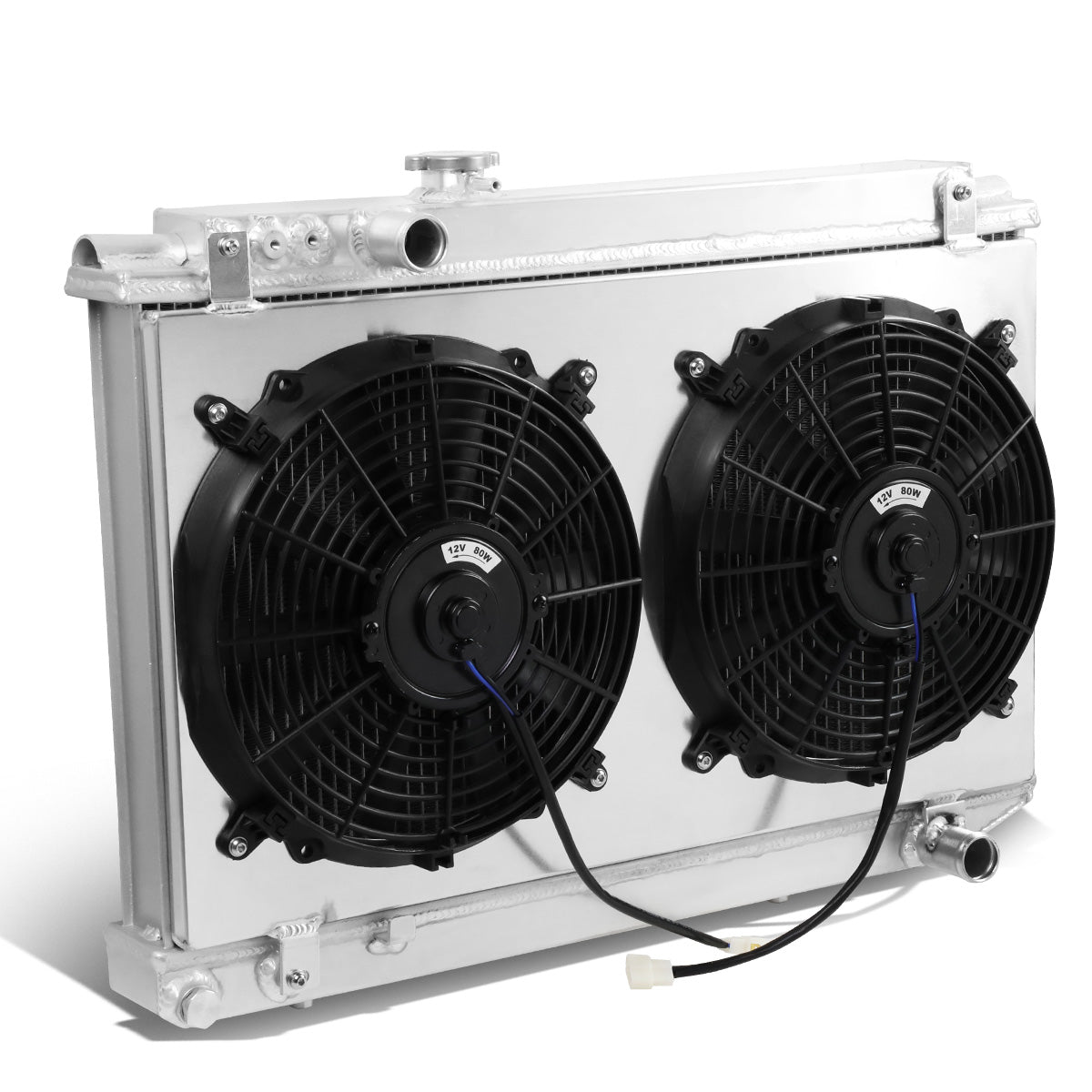RADIADOR DE ALUMINIO RADIATOR + FAN SHROUD - 2 ROWS - 86-92 TOYOTA SUPRA - MANUAL TRANSMISSION - BLACK FANS