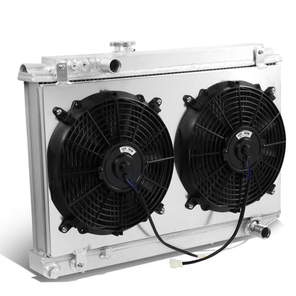 RADIADOR DE ALUMINIO RADIATOR + FAN SHROUD - 2 ROWS - 86-92 TOYOTA SUPRA - MANUAL TRANSMISSION - BLACK FANS