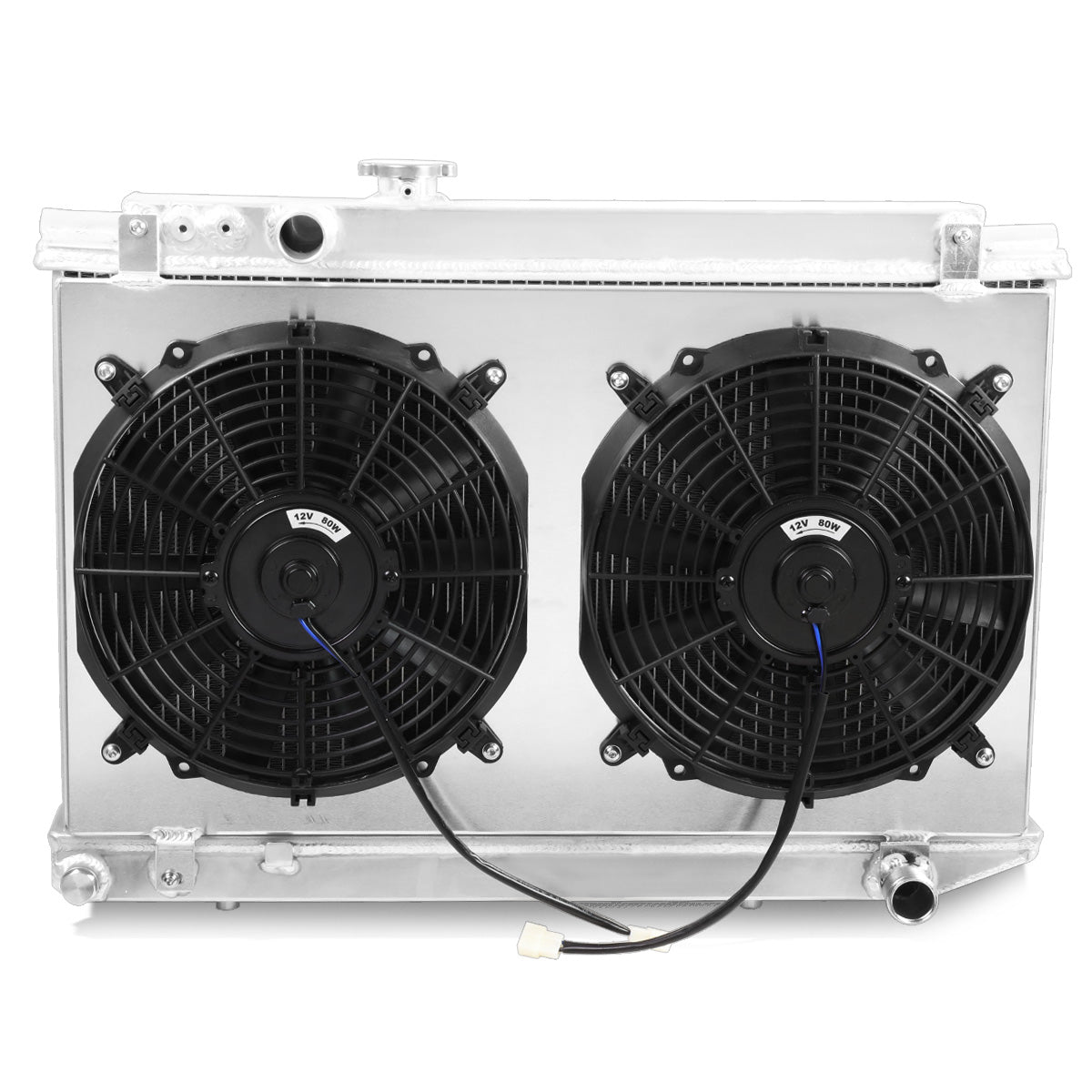 RADIADOR DE ALUMINIO RADIATOR + FAN SHROUD - 2 ROWS - 86-92 TOYOTA SUPRA - MANUAL TRANSMISSION - BLACK FANS