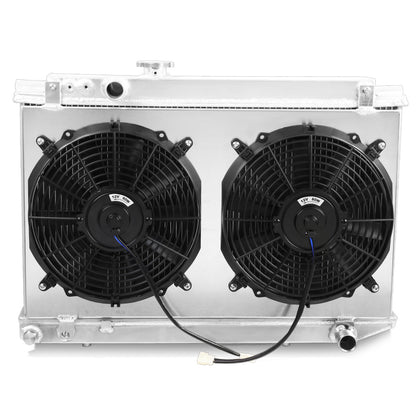 RADIADOR DE ALUMINIO RADIATOR + FAN SHROUD - 2 ROWS - 86-92 TOYOTA SUPRA - MANUAL TRANSMISSION - BLACK FANS