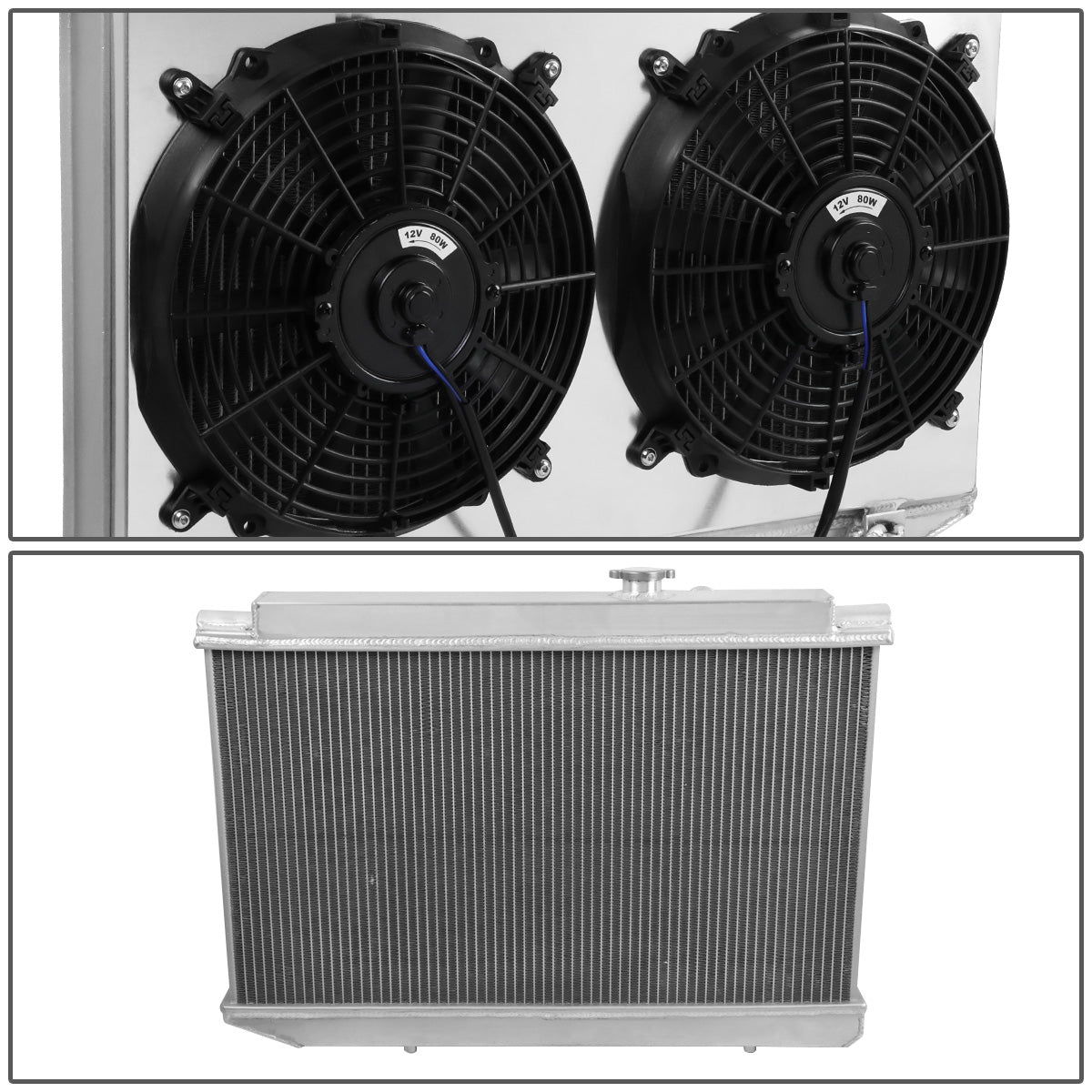 RADIADOR DE ALUMINIO RADIATOR + FAN SHROUD - 2 ROWS - 86-92 TOYOTA SUPRA - MANUAL TRANSMISSION - BLACK FANS