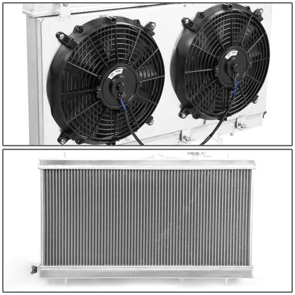 RADIADOR DE ALUMINIO RADIATOR + FAN SHROUD - 2 ROWS - 02-07 SUBARU IMPREZA, WRX, STI 2.0L, 2.5L - MANUAL TRANSMISSION ONLY - BLACK FANS