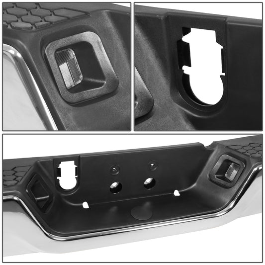 BURRERA TRASERA 09-19 DODGE RAM 1500 - ALSO FITS 19 RAM 1500 CLASSIC - W/ DUAL EXHAUST - FITS MODELS W/O BACKUP SENSORS - CHROME/STEEL
