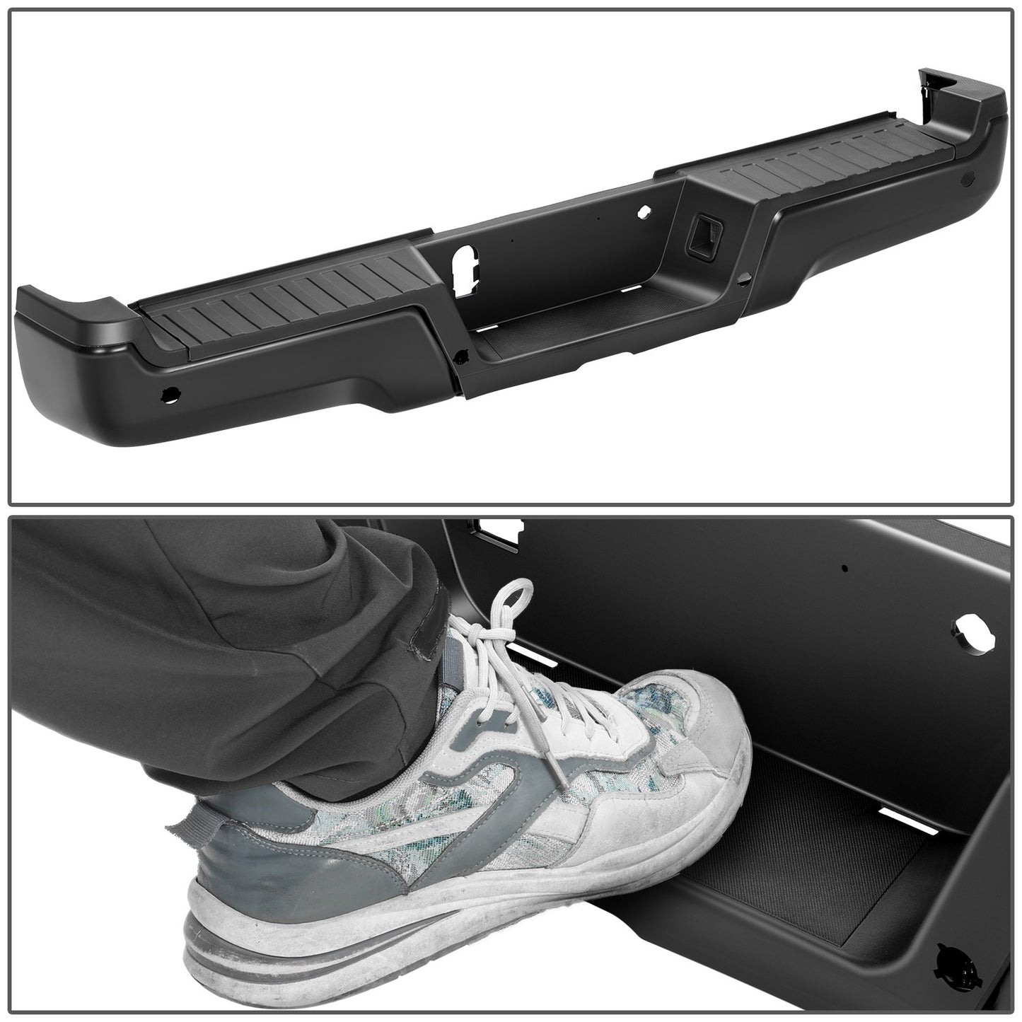 BURRERA TRASERA 17-22 FORD F-250 SUPER DUTY / 17-22 FORD F-350 SUPER DUTY - WITH PARKING ASSIST SENSOR HOLES - BLACK