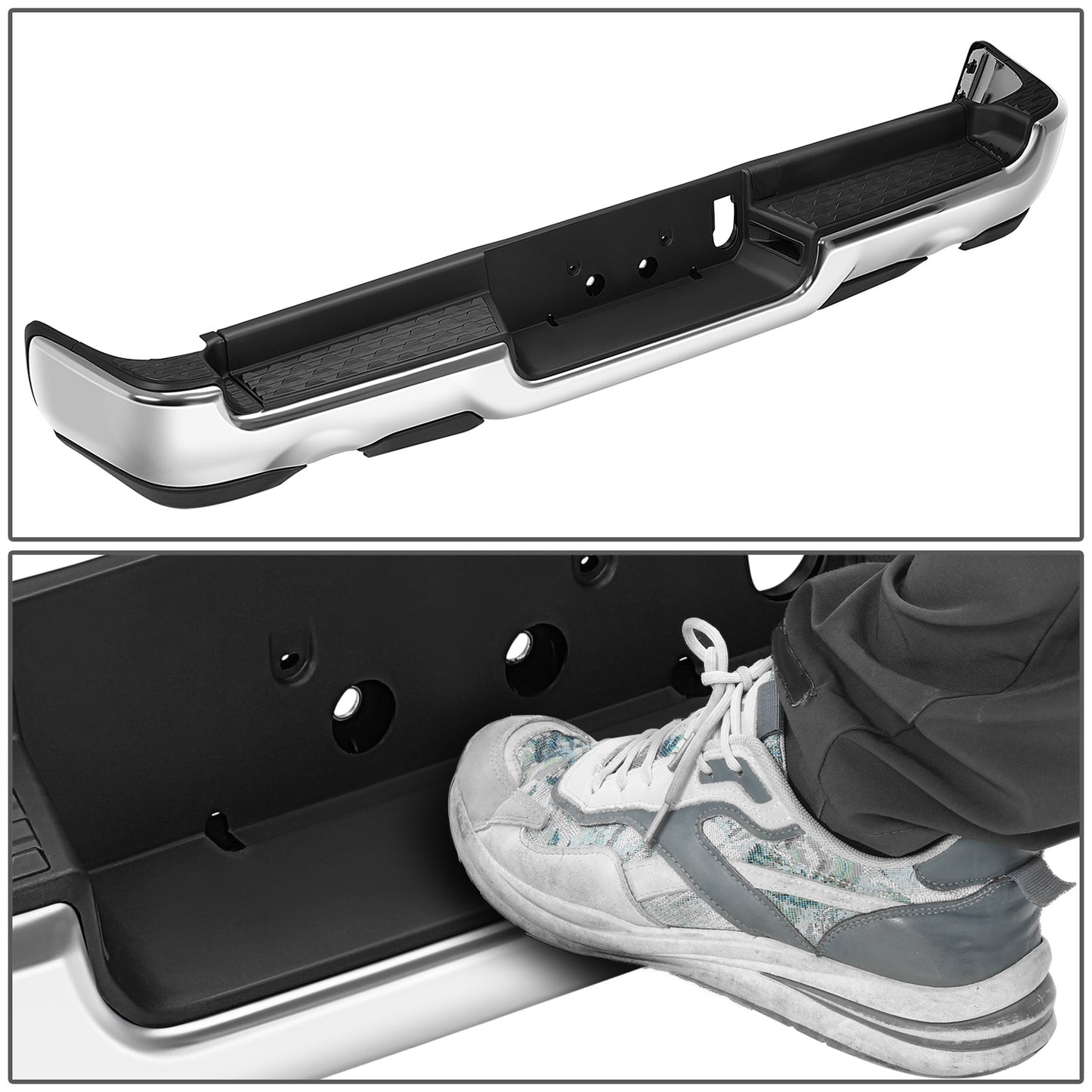 BURRERA TRASERA RAM 1500 2019-2024 - FITS MODELS WITH DUAL EXHAUST - W/O PARKING SENSORS - EXCLUDES REBEL & TRX MODELS - CHROME/STEEL