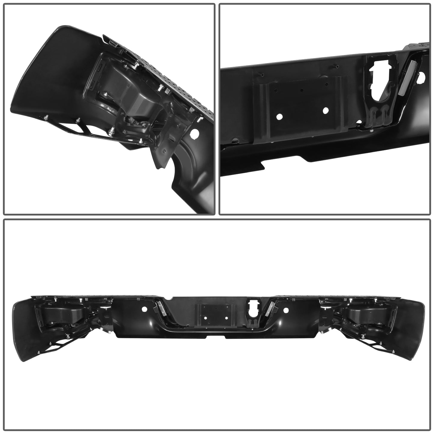 BURRERA TRASERA 09-10 DODGE RAM 1500 / 11-18 RAM 1500 / 19-23 RAM 1500 CLASSIC - WITH SENSOR HOLE,WITH DUAL EXHAUST CUTOUTS - BLACK