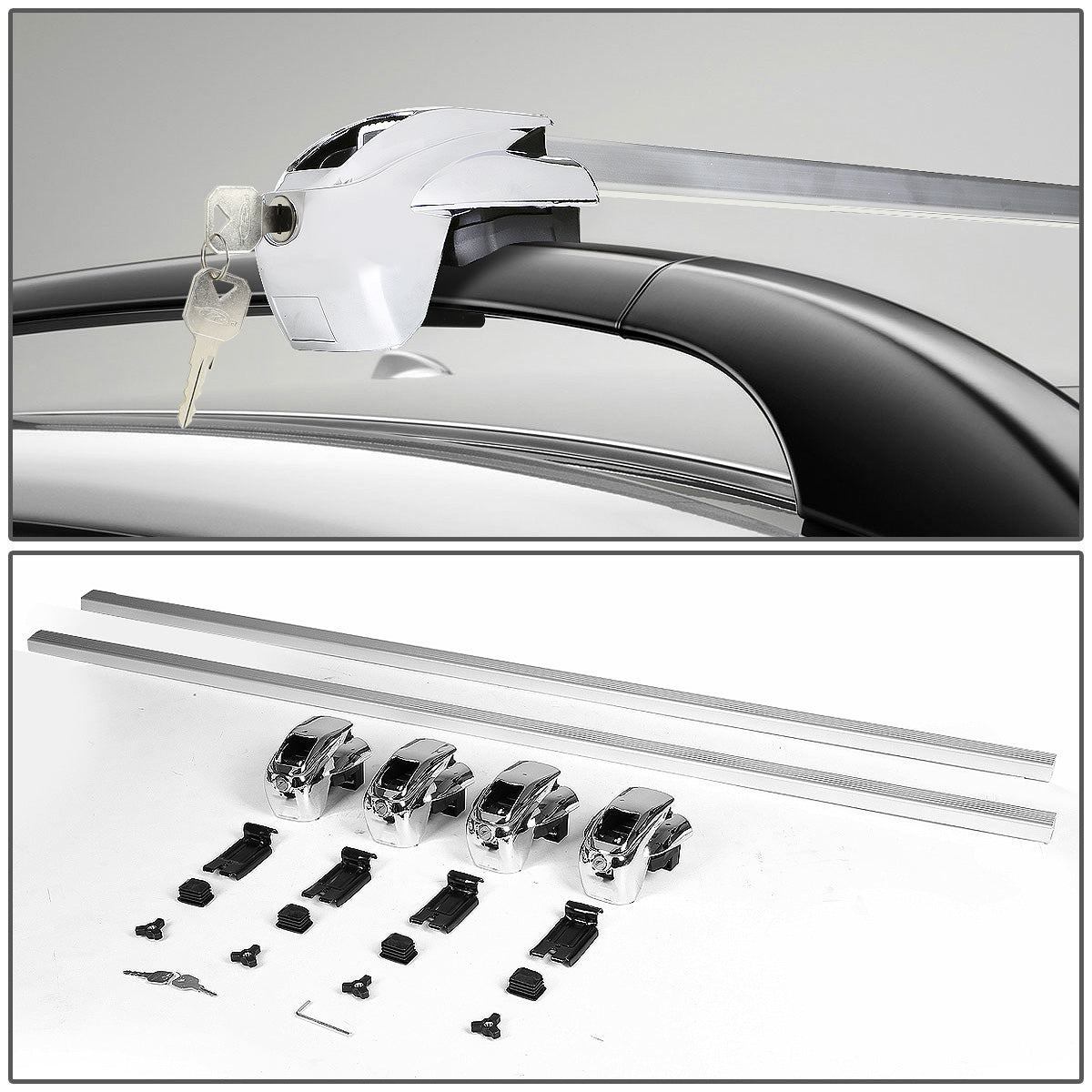PORTAEQUIPAJE ROOF RACK CROSSBAR - ALUMINUM - SQUARE BAR - 50" - W/ LOCK - SILVER